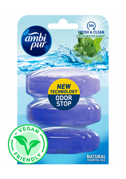 Запаска для підвісного блоку для туалету Ambi Pur Odor Stop 5в1 Свіжа вода і м’ята, 3 х 55 г